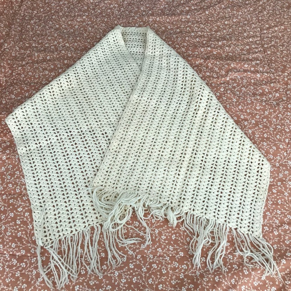 Crocheted Shoulder-Wrap Shaw-Cream-Colored - Handmade